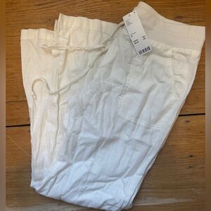 White Linen Drawstring Pants